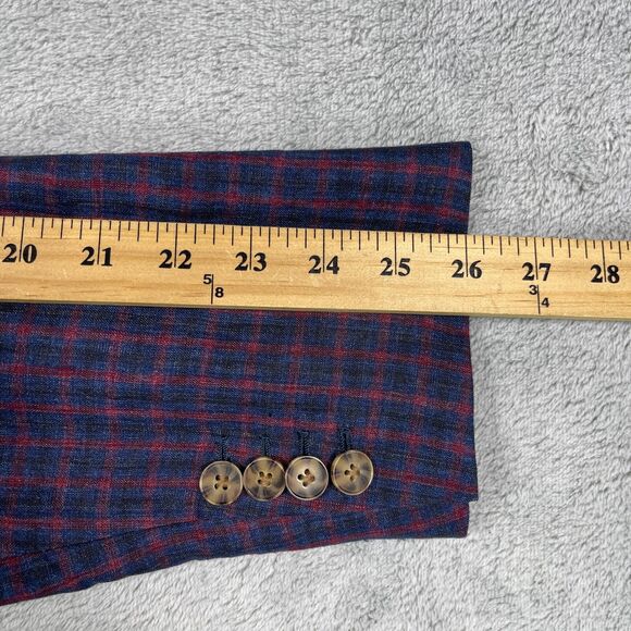 Scabal Blazer Men’s 40R 100% Pure Linen Jacket Blue Red Plaid Surgeons Cuffs - Picture 16 of 16